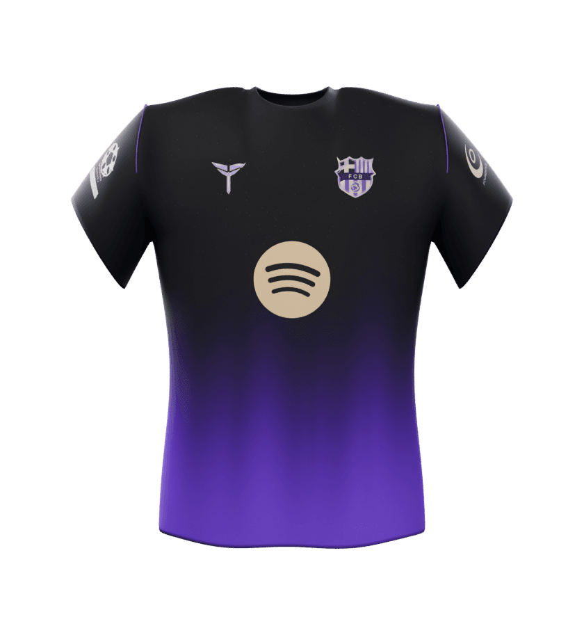 Reconstructed front reference of the black and purple Barcelona away shirt